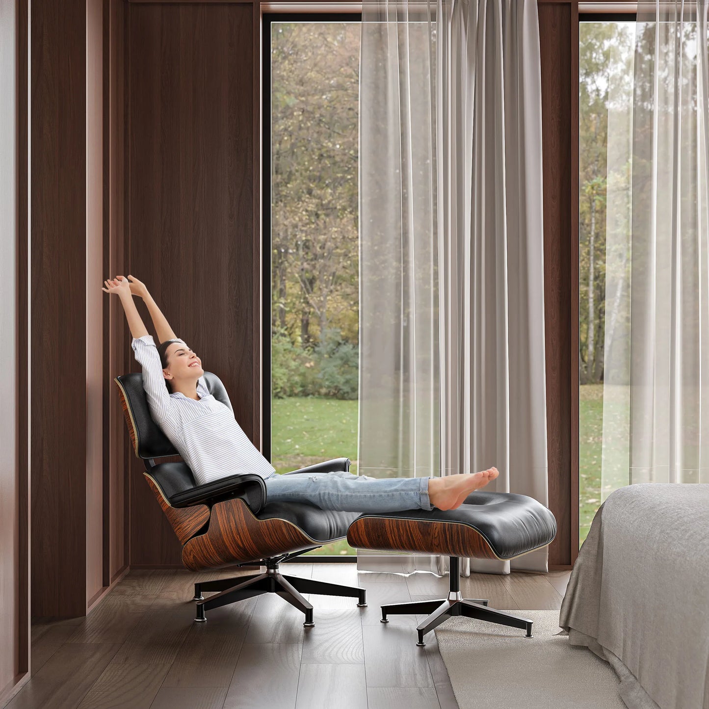 GrandLeather Luxe | Echtleder-Loungesessel | Loungechair mit Ottoman